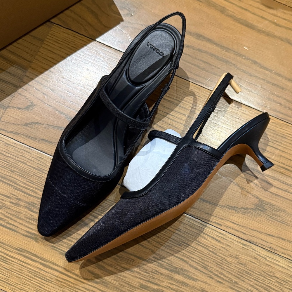 Vince Venice Leather and Mesh Slingback Kitten Heels NWT